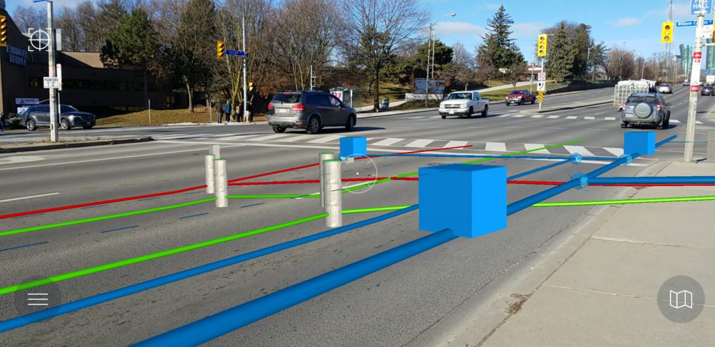 augmented reality app showing pipelines under a road