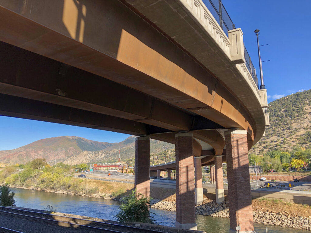 steel bridge underside view, built by AISC members