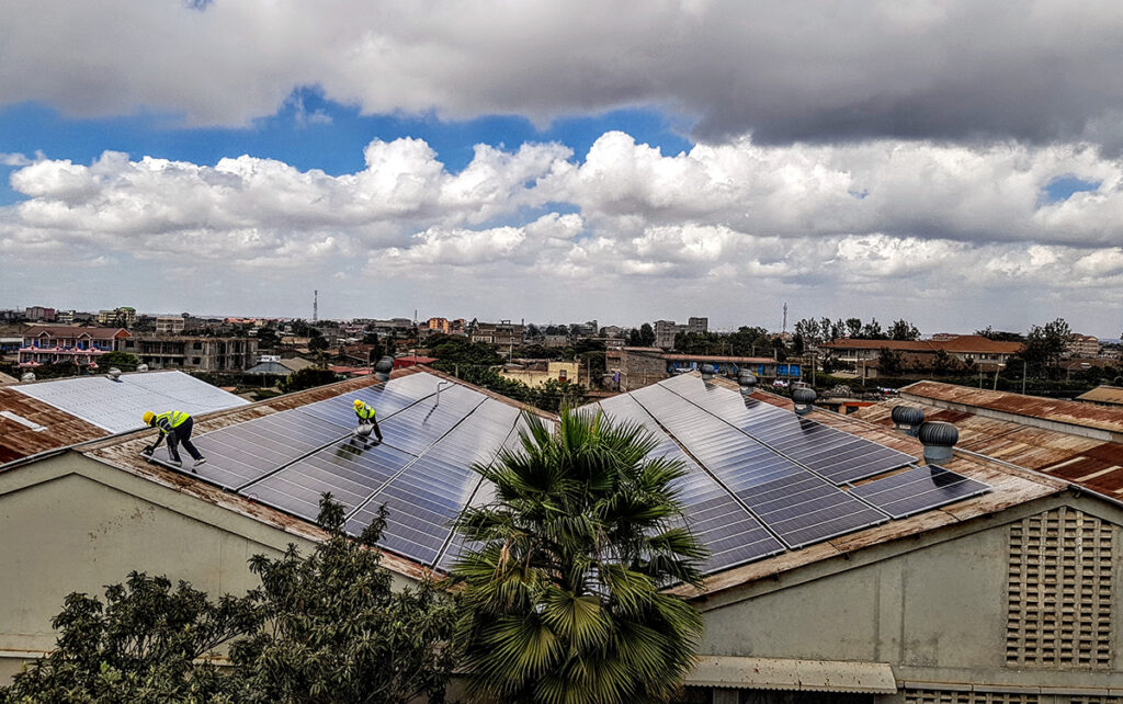 roof mounted solar power plant on a factory roof in Kenya in Africa