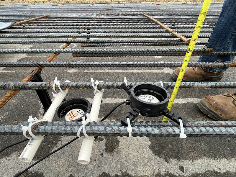 Sensors developed by Luna Lu and her team are installed into the formwork of Interstate 35 in Texas. (Photo courtesy of Luna Lu)