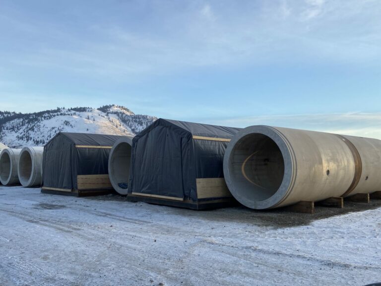 Heidelberg Materials pipes sitting outside in snowy jobsite