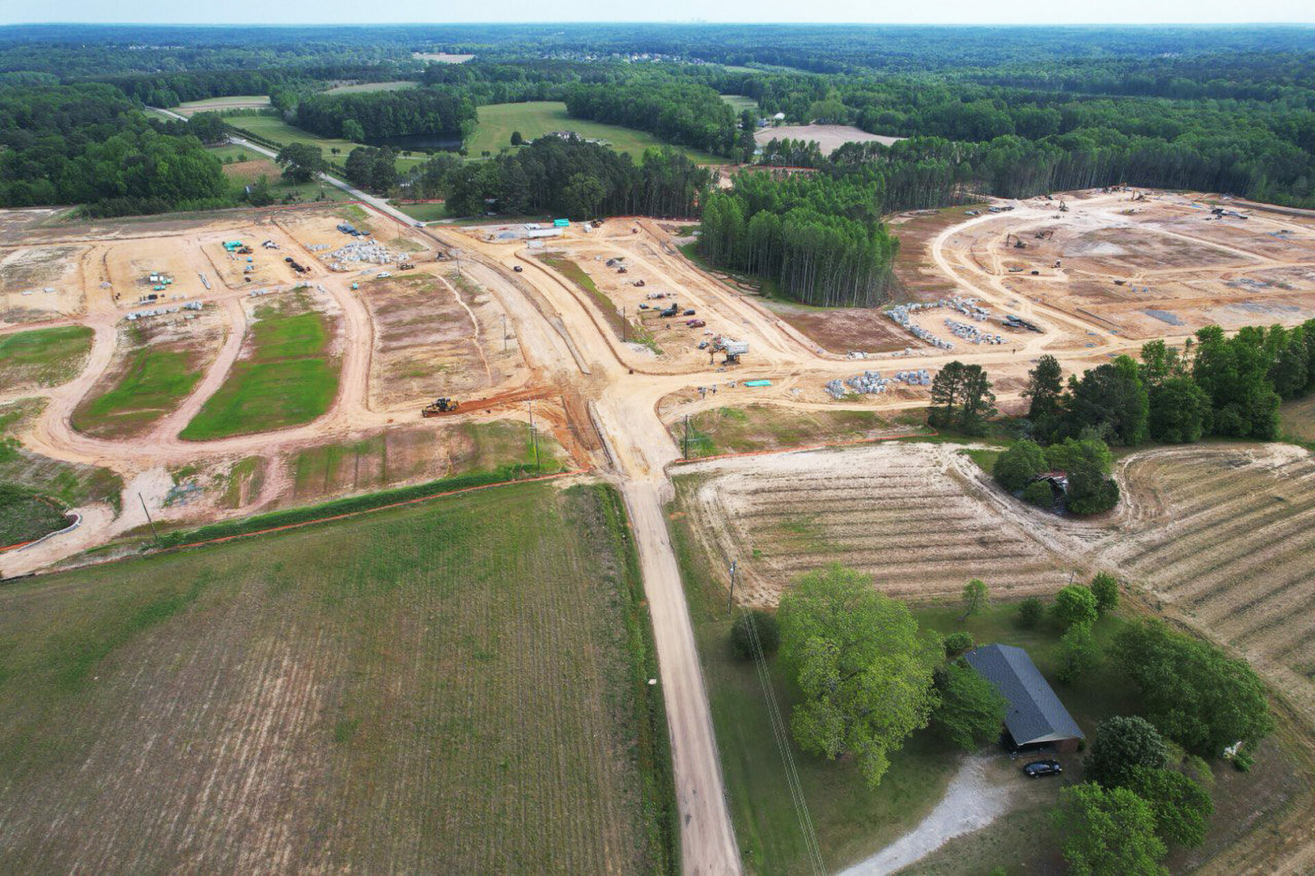 Bexford subdivision, Fuquay-Varina, NC project aerial view by Wynn Site Development