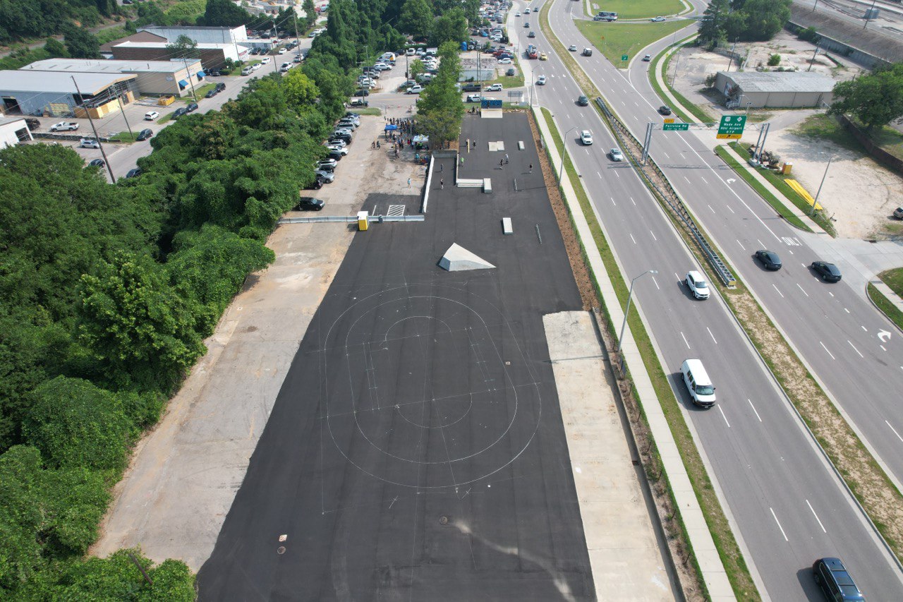 Skatepark, Raleigh, NC project aerial view by Wynn Site Development