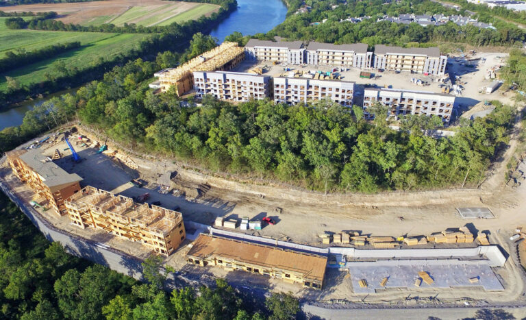 An aerial photo of a construction site.