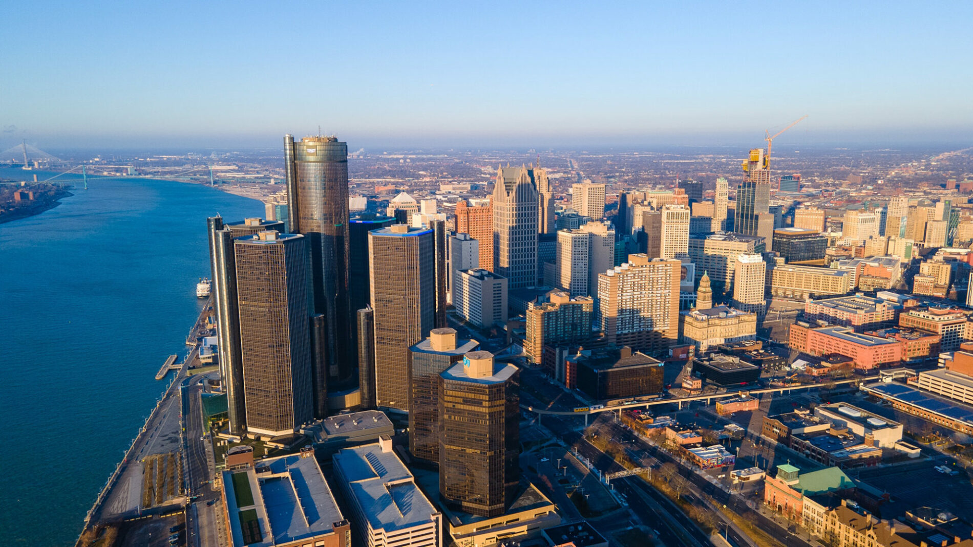 Detroit, Michigan, USA - March 25, 2024: Downtown Detroit, with the iconic Ren Cen building