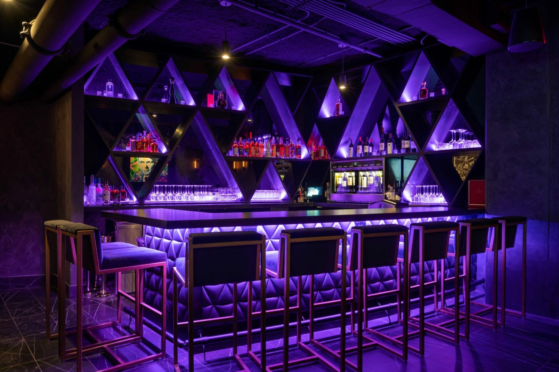 The Rutledge bar restaurant with purple lighting